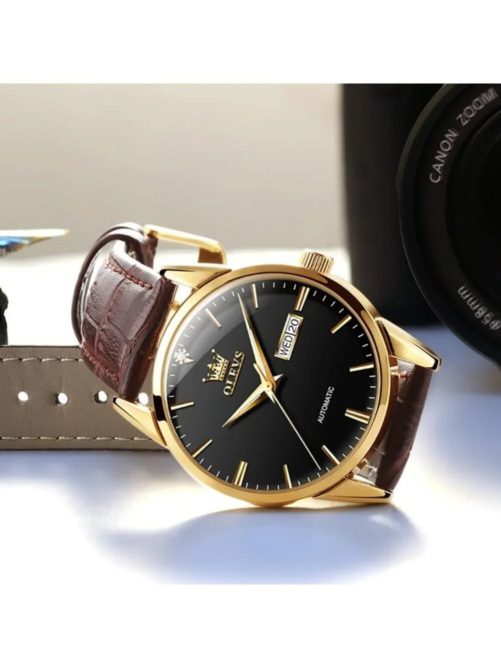Men's Brown strap/Black Dial Luxury Leather Band Mechanical Classic Wrist Watch